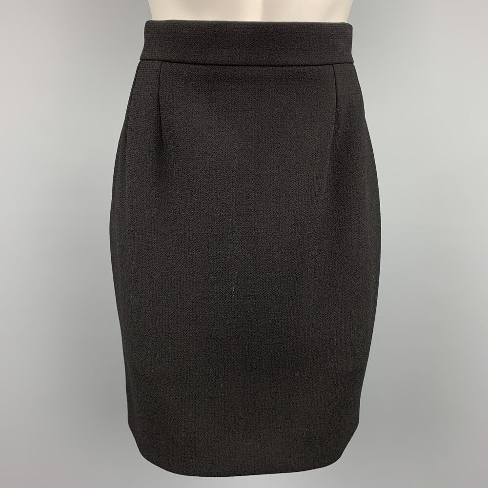 CHANEL Size 10 Black Crepe Wool Pencil Skirt